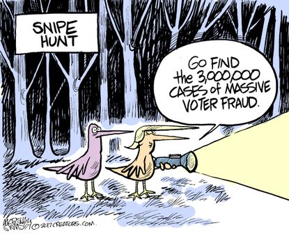 Political Cartoon U.S. Donald Trump voter fraud hunt