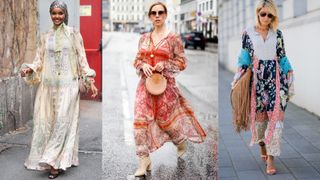 boho style dresses on three women