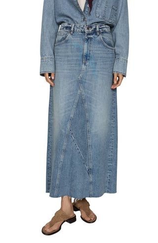 Raw Hem Denim Maxi Skirt