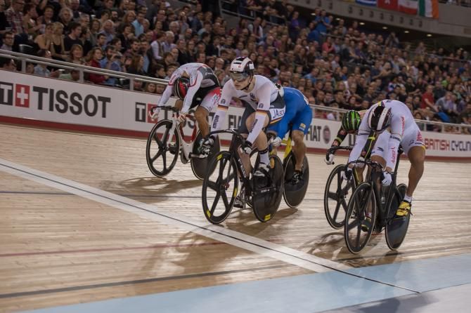 The sprint finish in the men's Keirin won by Stefan Botticher
