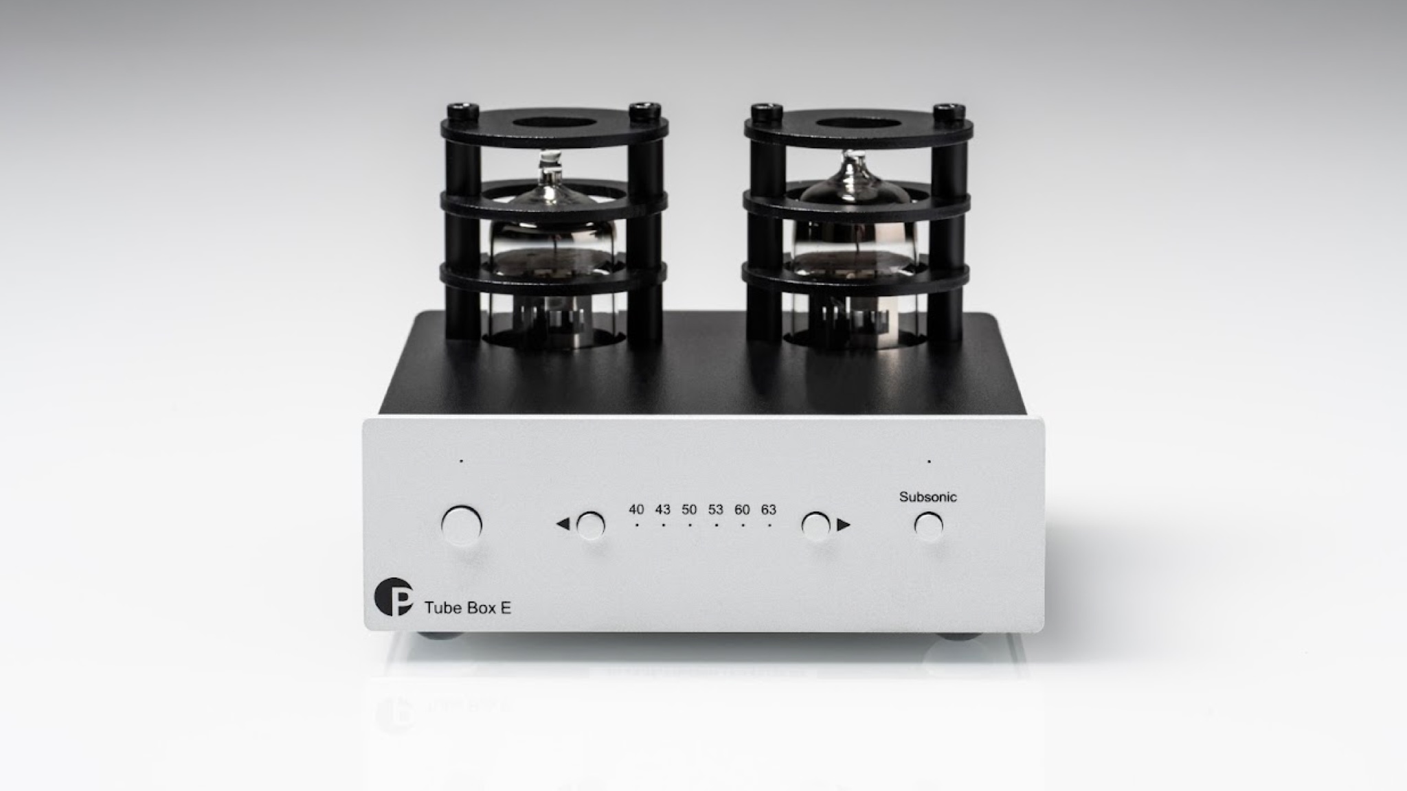 Pro-Ject Tube Box E on a shaded light grey background