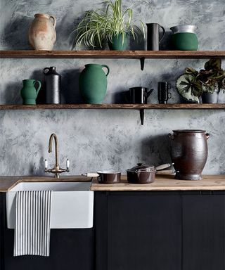 Grey kitchen ideas with grey plaster effect wall