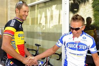 Tom Boonen, the new Belgian national champion, and Quick Step teammate Allan Davis in Monaco.