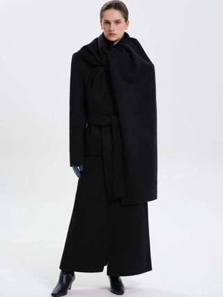 Oversized Scarf Coat, Black