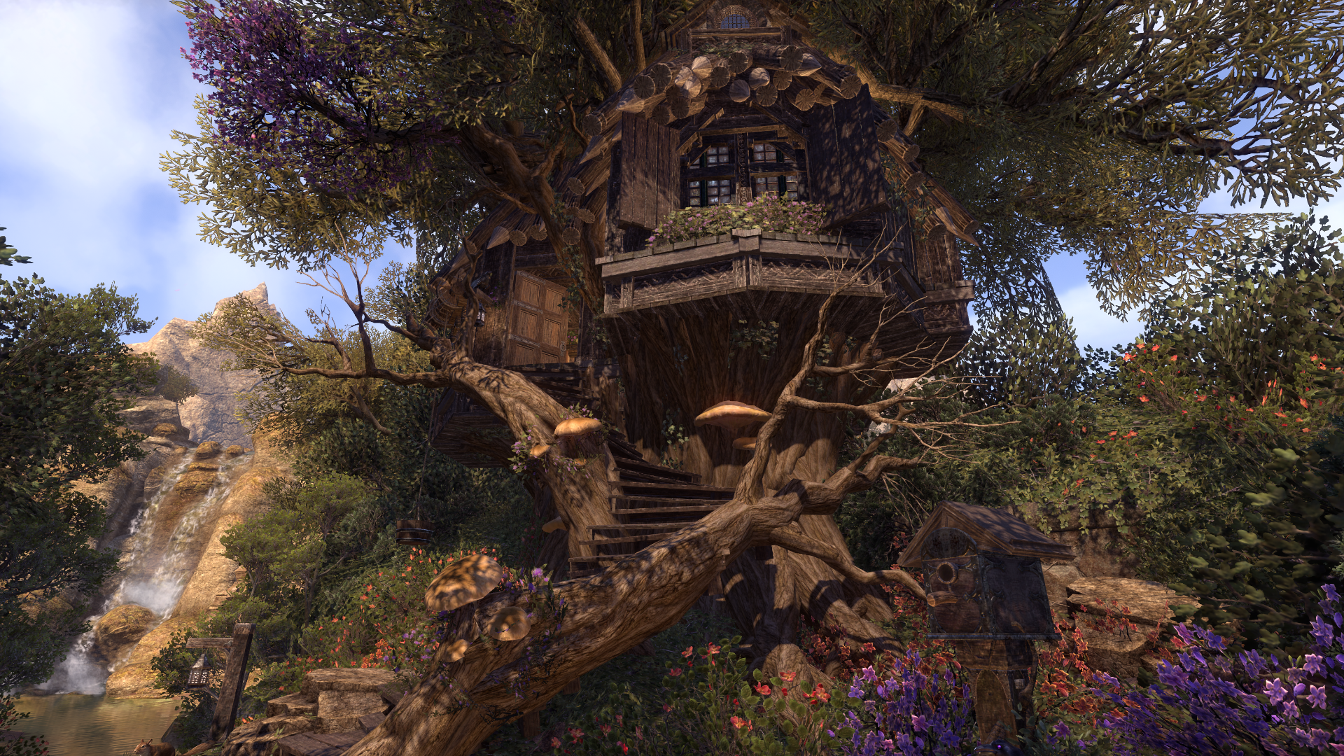 An image of a beautiful treehouse rendered in The Elder Scrolls online.