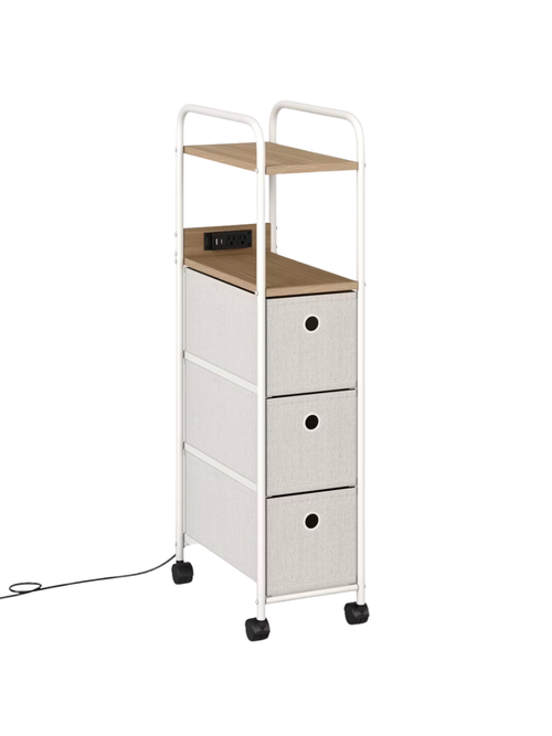 Narrow Rolling Dorm Storage Charging Cart With Drawers