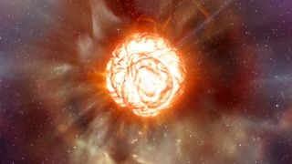 An illustration of a red giant star as it goes supernova.