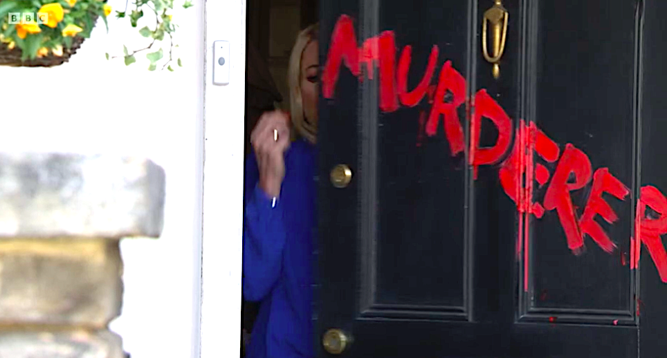 Murderer is painted on Sharon's door