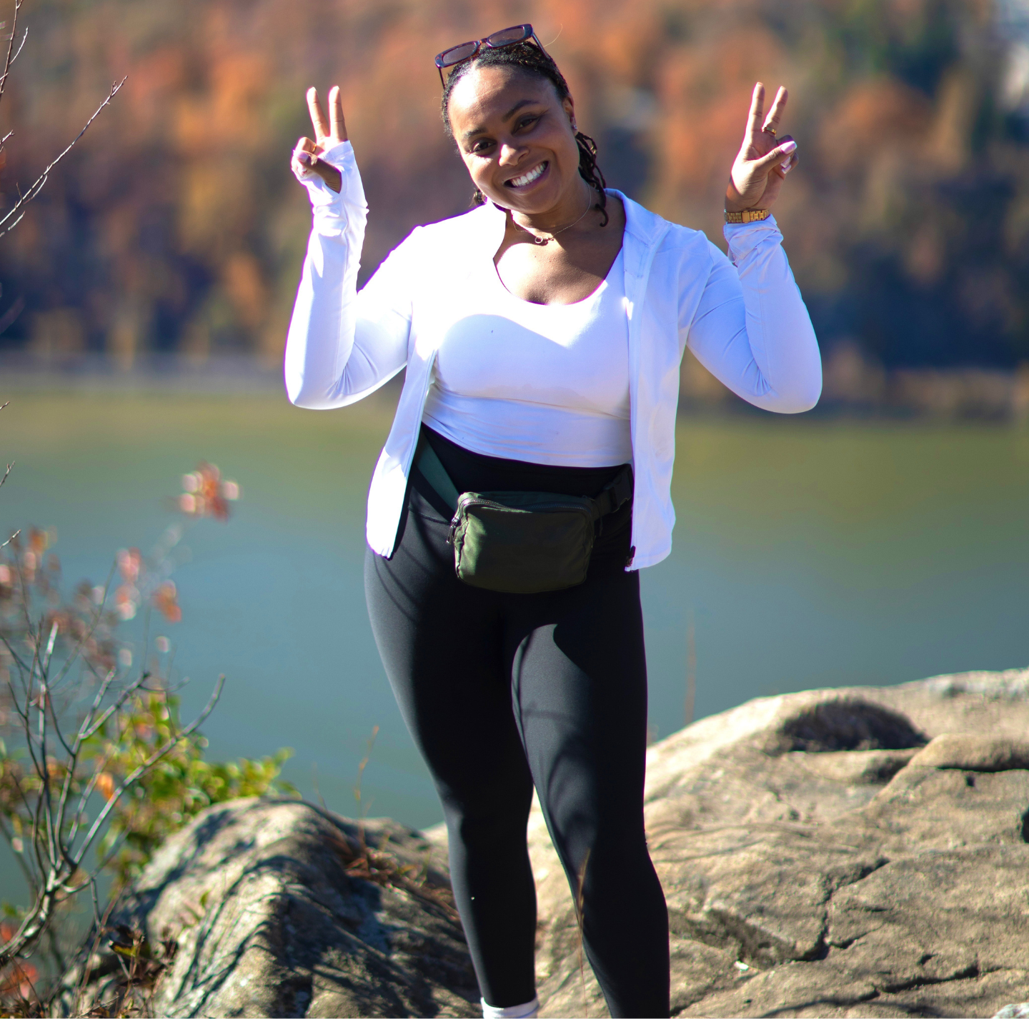 woman in white hiking