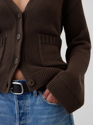 Brown V-Neck Pocket Cardigan