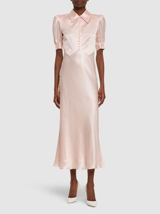 Alessandra Rich Silk satin short sleeve long dress