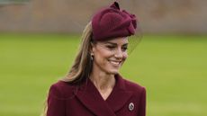 Catherine, Princess of Wales smiles during the arrival of U.S. President Donald Trump and First Lady Melania Trump for a state visit at Windsor Castle on September 17, 2025
