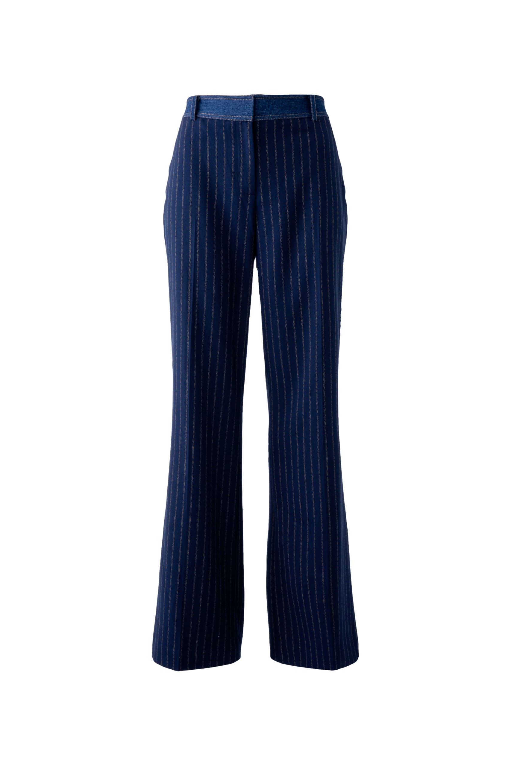 KARL LAGERFELD PARIS, Wide Leg Denim Trim Pinstripe Pant