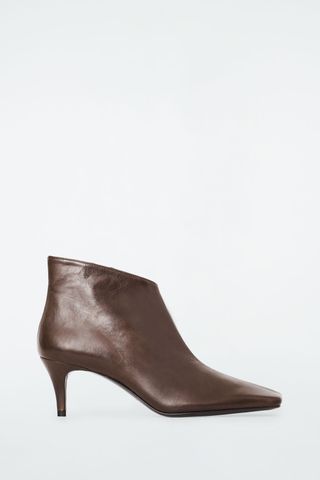 Square-Toe Leather Ankle Boots