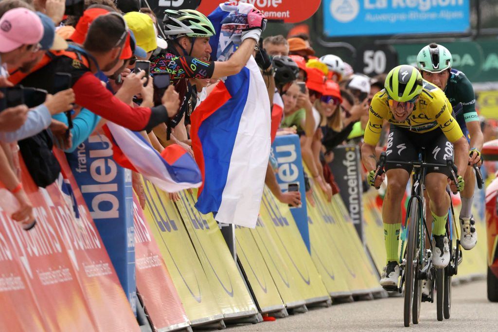 Yellow jersey Primož Roglič (Bora-hansgrohe) crosses the line 48 seconds behind stage winner and wins the overall