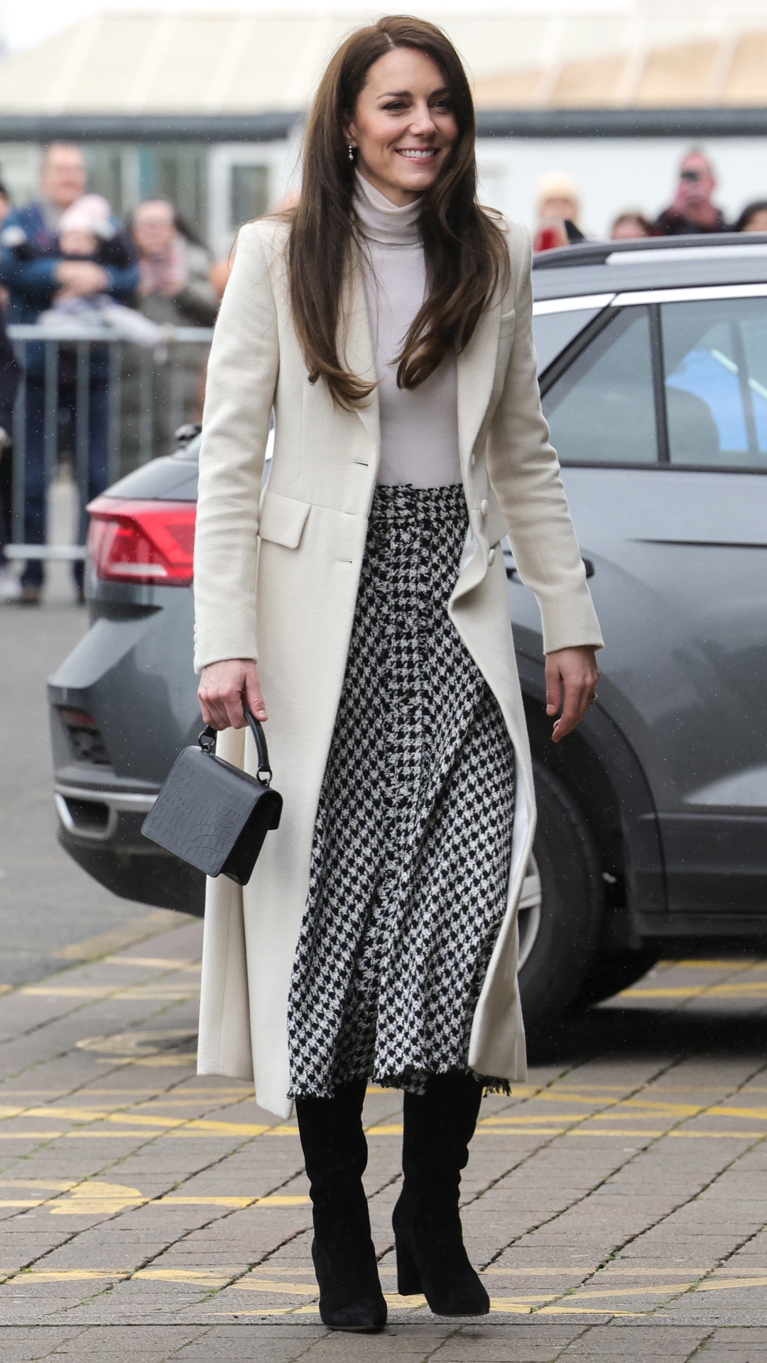 Kate Middleton's Zara skirt with pearl earrings and roll-neck | Woman ...
