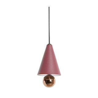red bell kitchen pendant with metallic ball underneath