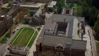 An overhead shot of Frist Campus Center in House