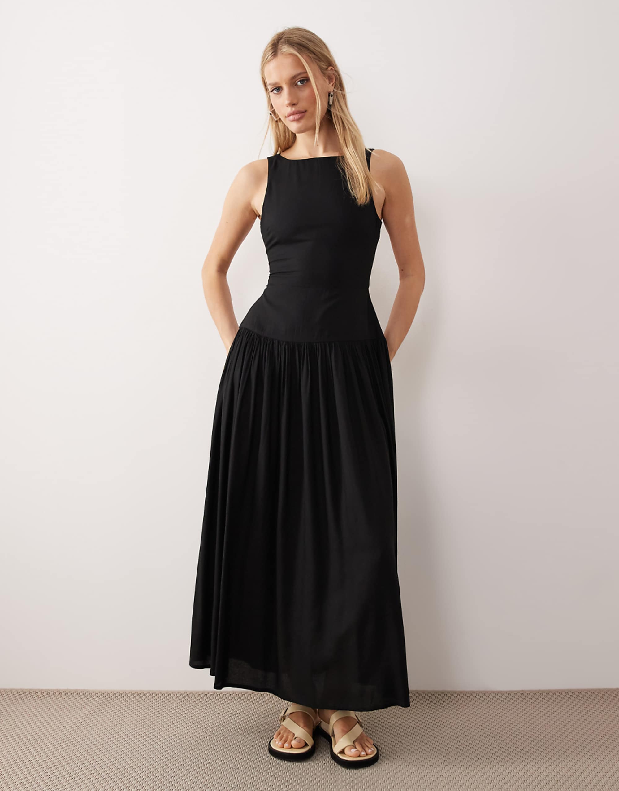 Asos Design Racer Maxi Sundress With Cut Out Back in Black