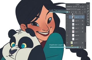 Girl with panda in colour
