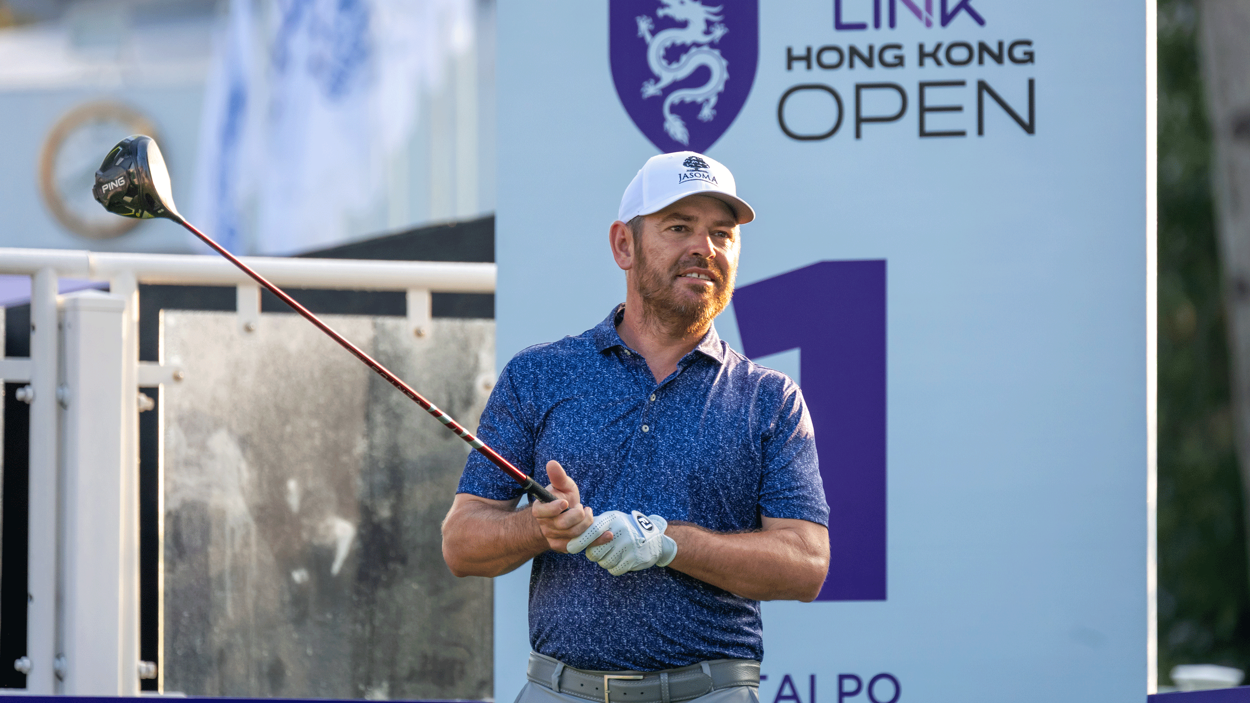 Louis Oosthuizen looks after a drive during a practice round ahead of the 2026 Hong Kong Open