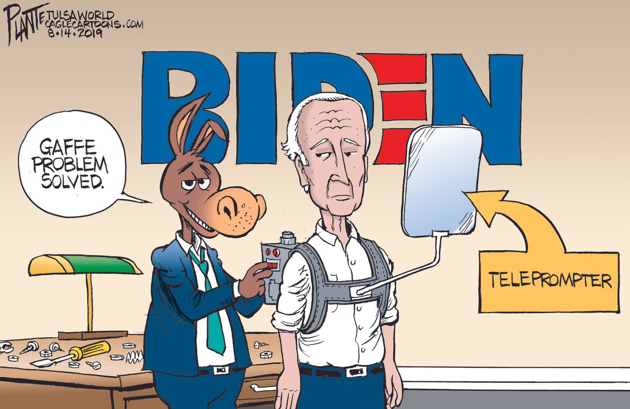 Political Cartoon U.S. Joe Biden Democrats Gaffe Problem Teleprompter Solved