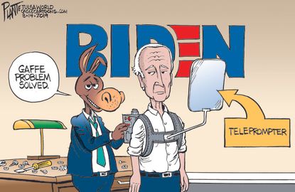 Political Cartoon U.S. Joe Biden Democrats Gaffe Problem Teleprompter Solved