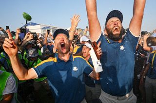 Justin Rose and Jon Rahm celebrate winning the 2023 Ryder Cup