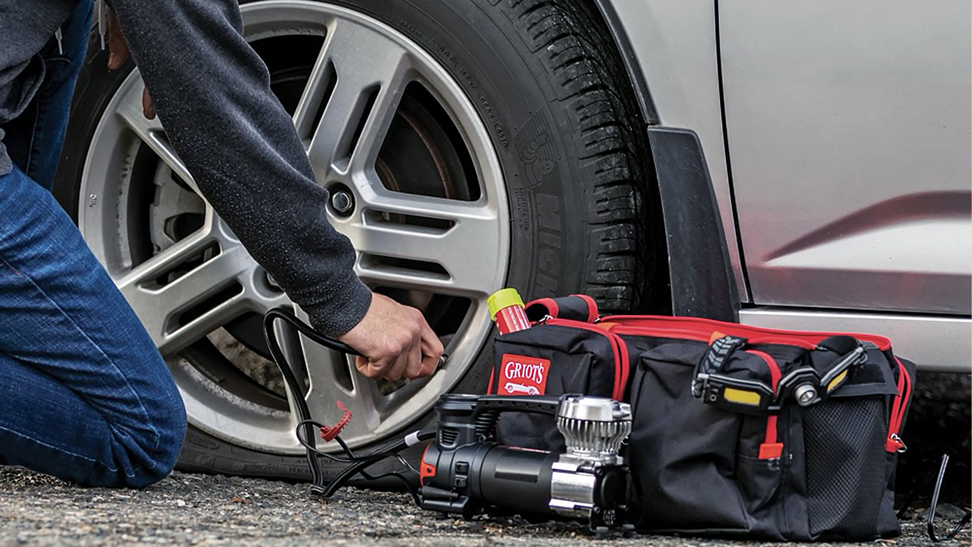 Roadside Assistance Emergency Car Kit - First Aid Kit, Jumper Cables, LED Flash