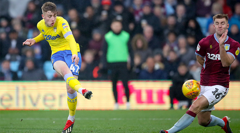 Jack Clarke playing for Leeds against Aston Villa