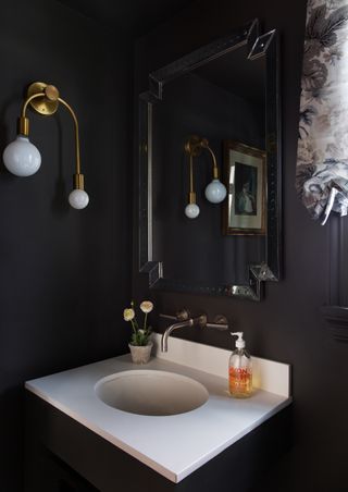 A small bathroom painted black