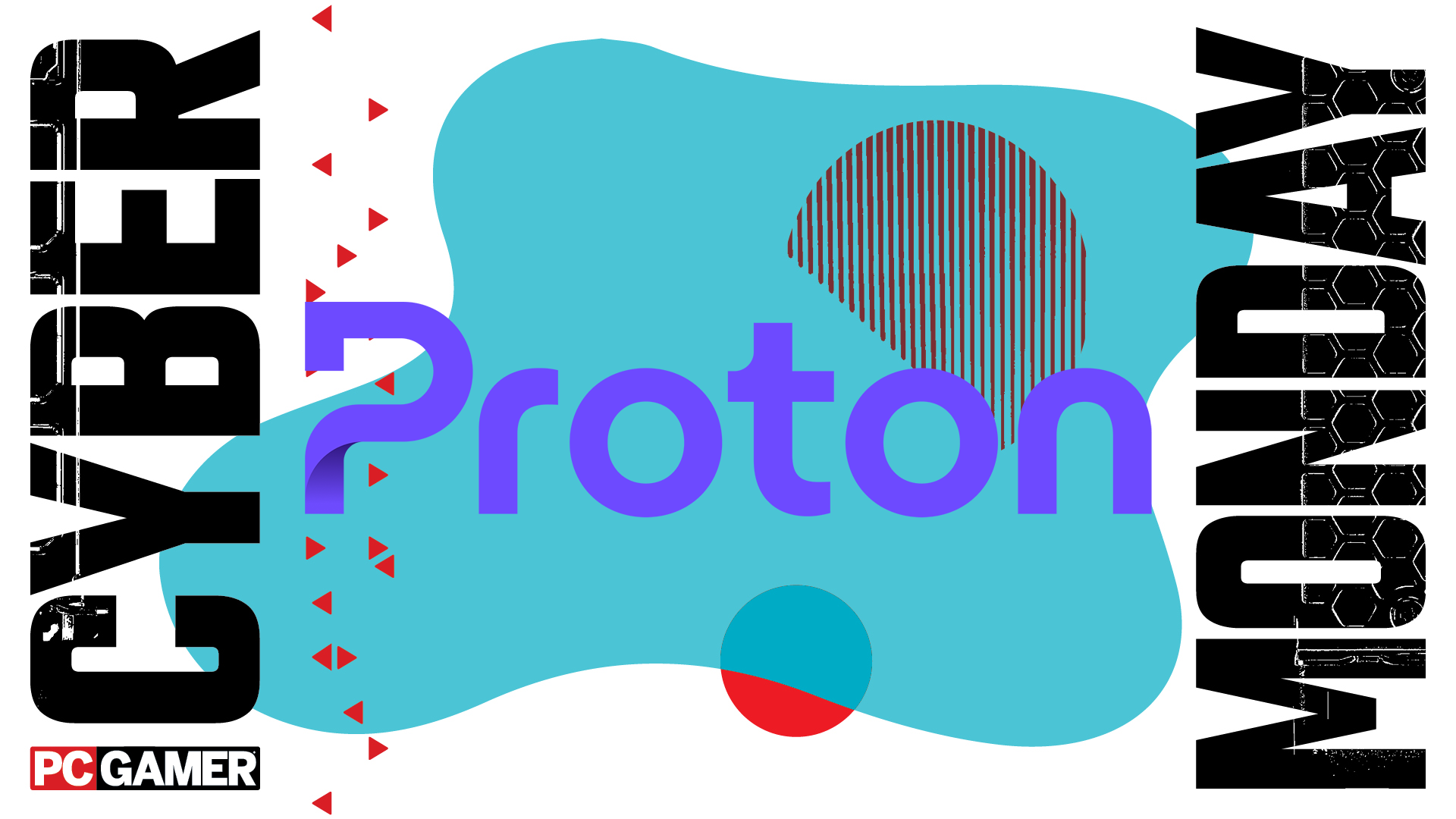 The Proton logo on a blue Cyber Monday background.