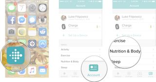 Launch Fitbit from your Home screen, tap on the account tab, and then tap on the Nutrition & Body button.