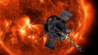 An artist's illustration of the Parker Solar Probe spacecraft approaching the sun.