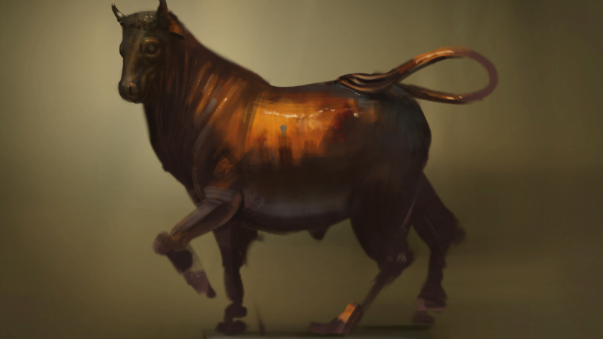Dave Neale SketchBook tutorial of painting a bronze lacquered statue of a bull from life