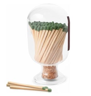Glass Match Cloche with wooden match sticks and green tips