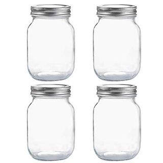 Yingerhuan Glass Regular Mouth Mason Jars, 16 Oz Clear Glass Jars With Silver Metal Lids for Sealing, Canning Jars for Food Storage, Overnight Oats, Dry Food, Snacks, Candies, Diy Projects (4pack)