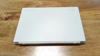 Acer Chromebook Vero 514 review; a closed Chromebook on a wooden table