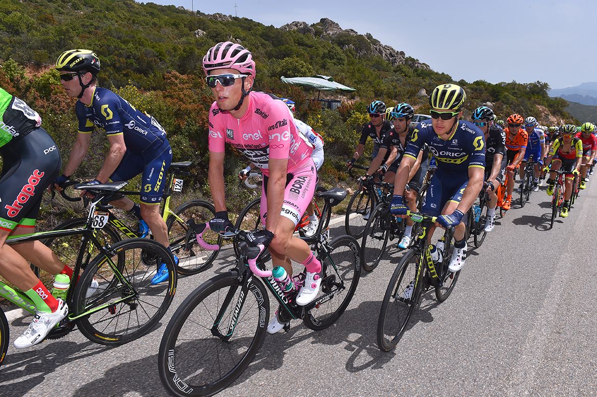 Race leader Lukas P&ouml;stlberger on stage 2 of the Giro d'Italia