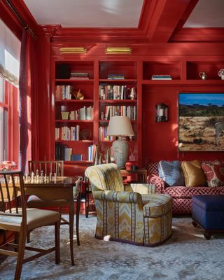 Living room in Benjamin Moore's Ladybug Red