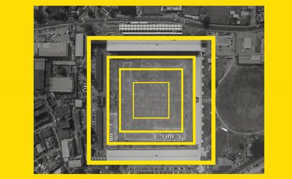 yellow and grey aerial image of building hosting Lagos Biennial 2024