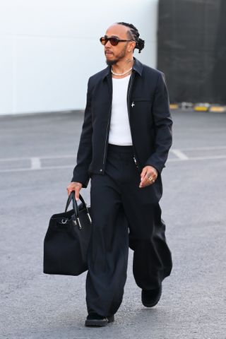  Lewis Hamilton of Great Britain and Mercedes walks in the Paddock during previews ahead of the F1 Grand Prix of Las Vegas at Las Vegas Strip Circuit on November 20, 2024 in Las Vegas, Nevada.