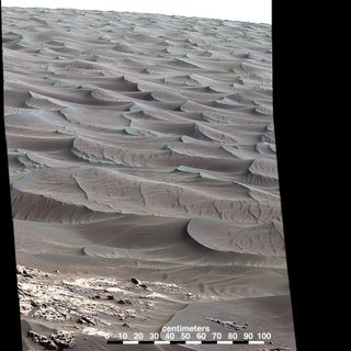 Windblown ripples on the Bagnold Dunes on Mars were photographed by the rover Curiosity.