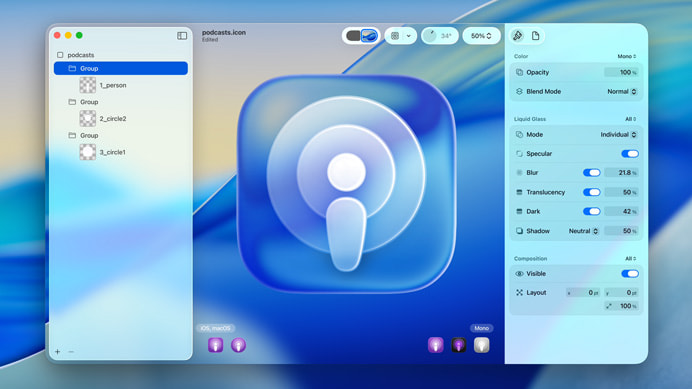 Capture d'écran de la nouvelle interface utilisateur en verre liquide de MacOS Tahoe, comparée au thème Aero de Windows Vista.