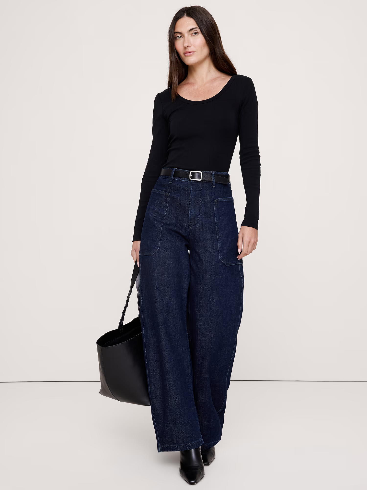 Banana Republic, Minimalist Cotton Long-Sleeve Scoop-Neck T-Shirt