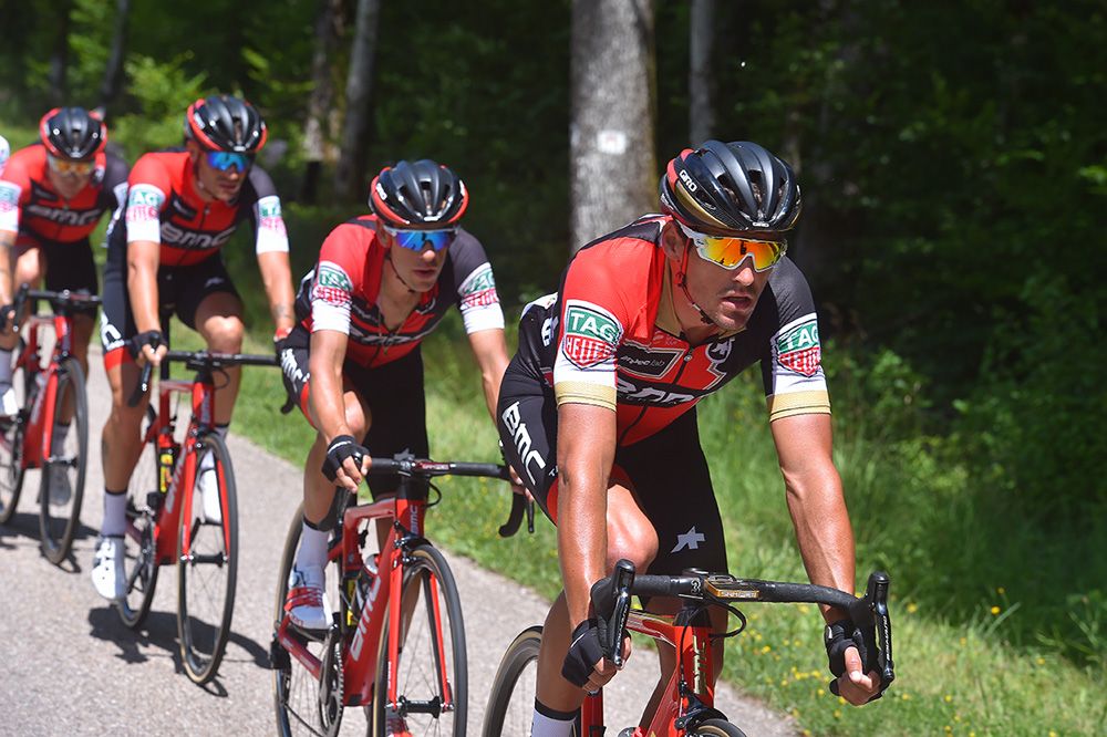 Greg Van Avermaet does the work for team leader Richie Porte