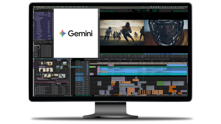 Avid Media Composer overlaid with the Google Gemini logo