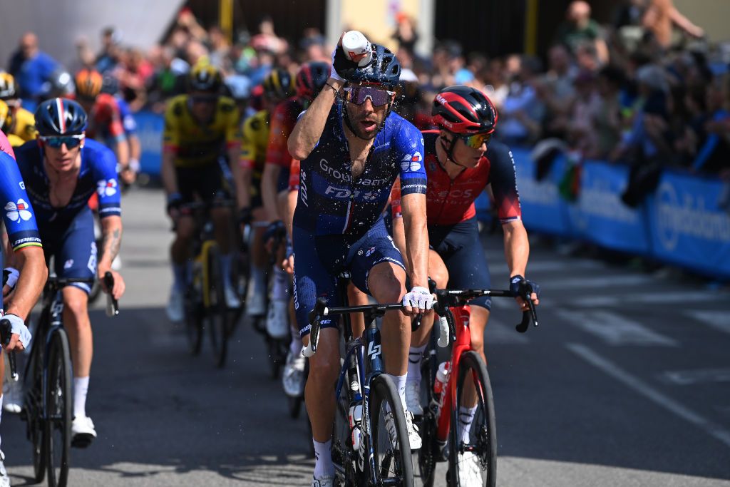 BERGAMO ITALY MAY 21 Thibaut Pinot of France and Team Groupama FDJ efreshes during the 106th Giro dItalia 2023 Stage 15 a 195km stage from Seregno to Bergamo UCIWT on May 21 2023 in Bergamo Italy Photo by Tim de WaeleGetty Images