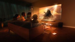 Family watching movie on a Sony Bravia TV