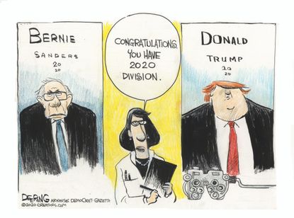 Political Cartoon U.S. Bernie Sanders 2020 election division